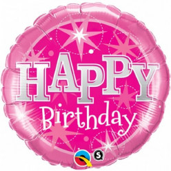 Balão Bubble Sparkle Rosa Happy Birthday 46cm