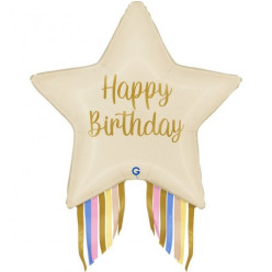 Balão Estrela Happy Birthday Franjas 74cm