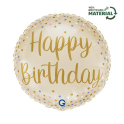 Balão Foil 18" Happy Birthday Creme com Pintas Coloridas