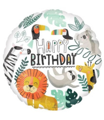Balão Foil Animais da Selva Get Wild Safari Happy Birthday 43cm
