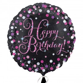 Balão Foil Celebração Preto e Rosa Happy Birthday 18”