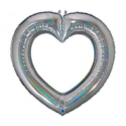Balão Foil Coração Glitter Holographic Prateado 104cm
