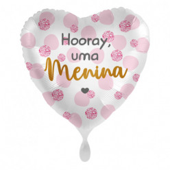 Balão Foil Coração Revelação Hooray, uma Menina 43cm