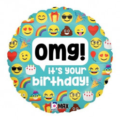 Balão Foil Emoji OMG Birthday 46cm