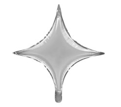 Balão Foil Estrela 4 Pontas Prateado 45cm