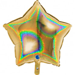 Balão Foil Estrela Glitter Holográfico Dourado