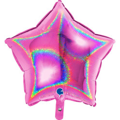Balão Foil Estrela Glitter Holográfico Rosa Fúchsia