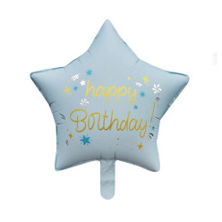 Balão Foil Estrela Happy Birthday Azul Pastel 47cm