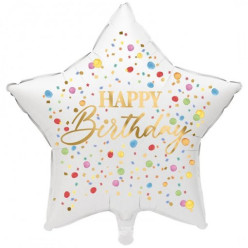 Balão Foil Estrela Happy Birthday Colorido 46cm