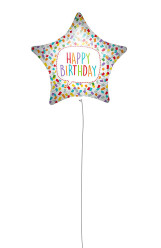 Balão Foil Estrela Happy Birthday Confettis 46cm