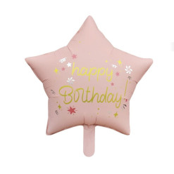 Balão Foil Estrela Happy Birthday Rosa Pastel 47cm