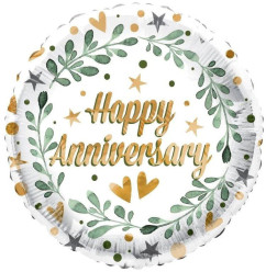 Balão Foil Happy Anniversary Folhas 45cm