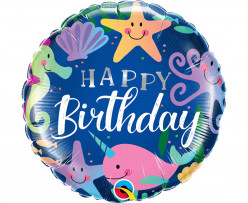 Balão Foil Happy Birthday Animais Marinhos 46cm