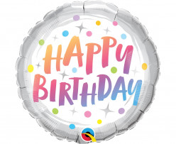 Balão Foil Happy Birthday Bolinhas Coloridas 46cm