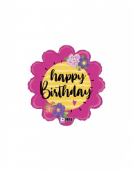 Balão Foil Happy Birthday Flowers 46cm