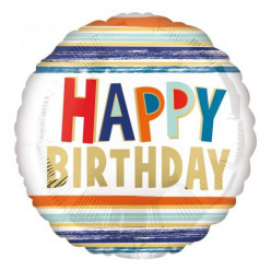 Balão Foil Happy Birthday Stripes 43cm