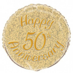 Balão Foil Prism Happy 50th Anniversary Dourado 46cm