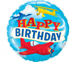 Balão Foil Redondo Aviões Happy Birthday 46cm