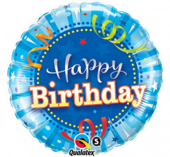 Balão Foil Redondo Azul Happy Birthday 46cm