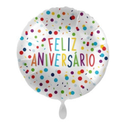 Balão Foil Redondo Feliz Aniversário Colorful Confetti 43cm