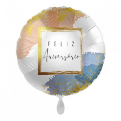 Balão Foil Redondo Feliz Aniversário Golden Frame 43cm