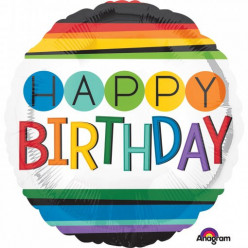 Balão Foil Redondo Happy Birthday Arco Íris 43cm