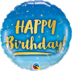 Balão Foil Redondo Happy Birthday Azul 46cm