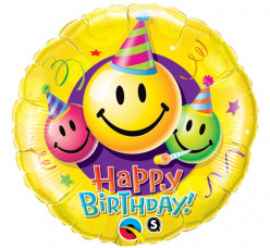 Balão Foil Redondo Happy Birthday Emoji 46cm