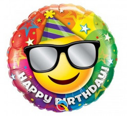 Balão Foil Redondo Happy Birthday Smiley 46cm