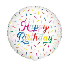 Balão Foil Redondo Happy Birthday Sprinkle 45cm