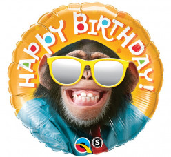 Balão Foil Redondo Macaco Happy Birthday 46cm