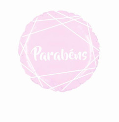 Balão Foil Redondo Parabéns Rosa Bebé-Branco 45cm