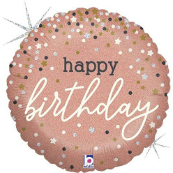 Balão Foil Rose Gold Confetti Happy Birthday 46cm