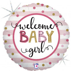 Balão Foil Welcome Baby Girl Stripes 46cm