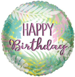 Balão Happy Birthday Folhas Tropicais 45cm