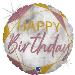 Balão Mármore Happy Birthday - Rosa 45cm