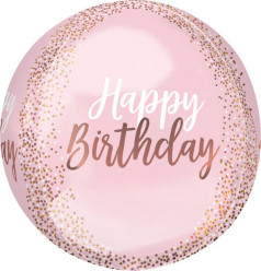 Balão Orbz Happy Birthday Blush 38cm