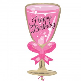 Balão Shape Foil Copo Rosa Happy Birthday