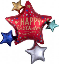Balão Supershape Estrela Happy Birthday Satin Star 91cm