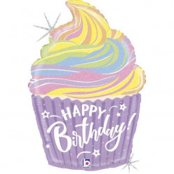 Balão Supershape Glitter Holográfico Cupcake Happy Birthday 69cm