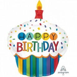 Balão Supershape Happy Birthday Cupcake Rainbow 91cm