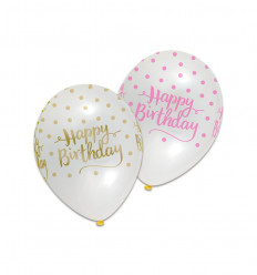 Balões Transparentes Pink Chic Happy Birthday - 6 Und