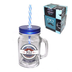 Caneca Vidro com Palhinha Pai Tu É o Meu Herói