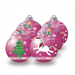 Conjunto 6 Bolas Natal Rosas Unicórnio
