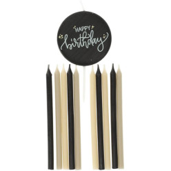 Conjunto Velas Happy Birthday Creme e Preto