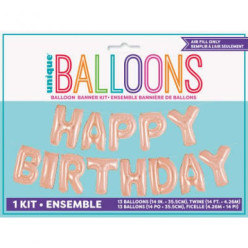 Faixa Banner de Balões Happy Birthday Rose Gold