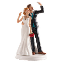 Figura Bolo Casamento Noivos a Tirar Selfie 20cm