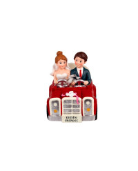 Figura Bolo Casamento Noivos Carro Vermelho