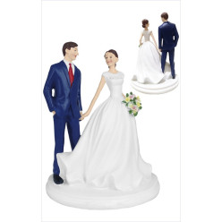 Figura Bolo Casamento Noivos com Bouquet 18cm