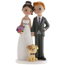 Figura Bolo Casamento Noivos com Cão 16cm